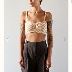 ARQ white and tan checked bralette, sz L